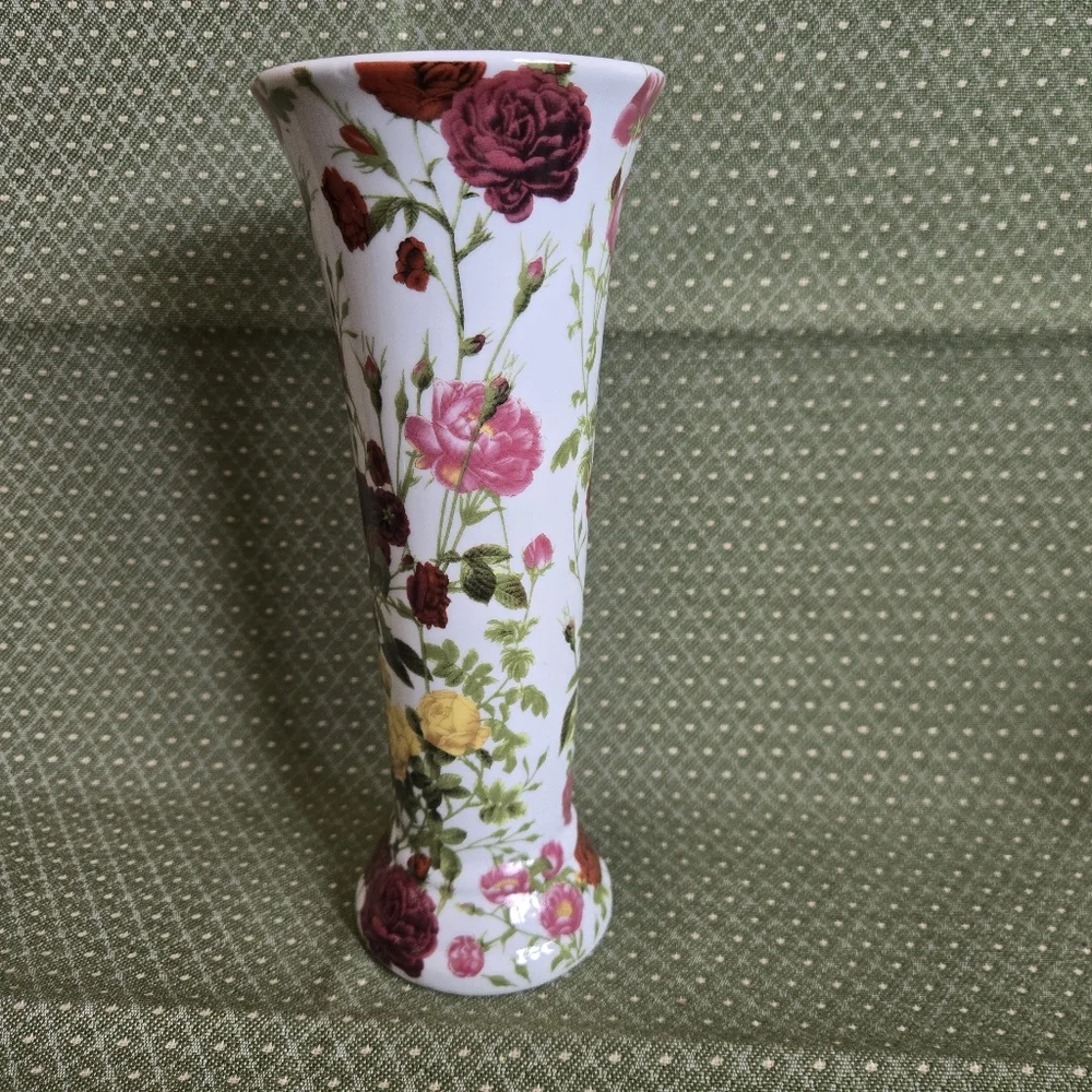 Va Bene Rose Floral Hand Painted Porcelain Vase With Multiple Colored Roses
